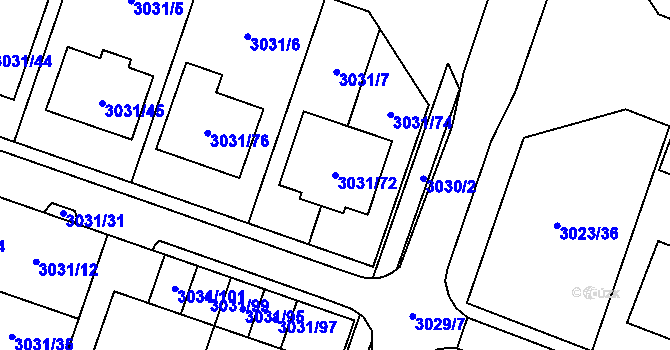 Parcela st. 3031/72 v KÚ Mikulov na Moravě, Katastrální mapa