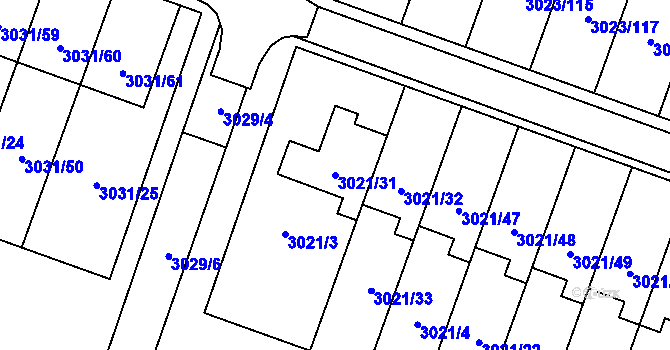 Parcela st. 3021/31 v KÚ Mikulov na Moravě, Katastrální mapa