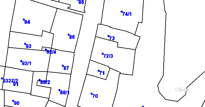 Parcela st. 72/3 v KÚ Mikulov na Moravě, Katastrální mapa