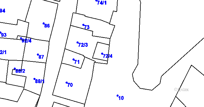 Parcela st. 72/4 v KÚ Mikulov na Moravě, Katastrální mapa