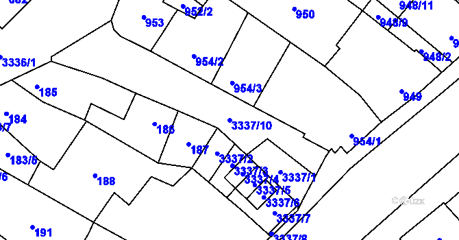 Parcela st. 3337/10 v KÚ Mikulov na Moravě, Katastrální mapa