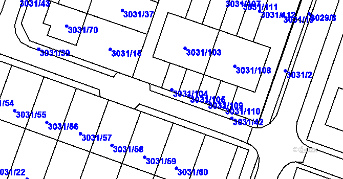 Parcela st. 3031/104 v KÚ Mikulov na Moravě, Katastrální mapa