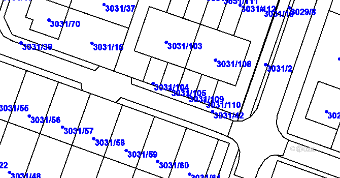 Parcela st. 3031/105 v KÚ Mikulov na Moravě, Katastrální mapa