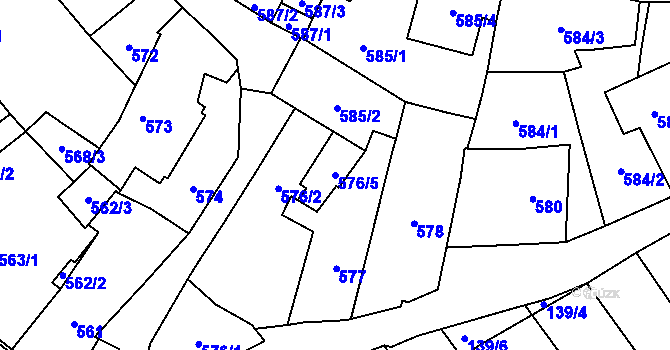 Parcela st. 576/5 v KÚ Mikulov na Moravě, Katastrální mapa