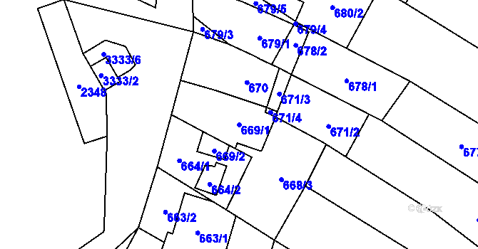 Parcela st. 669/1 v KÚ Mikulov na Moravě, Katastrální mapa