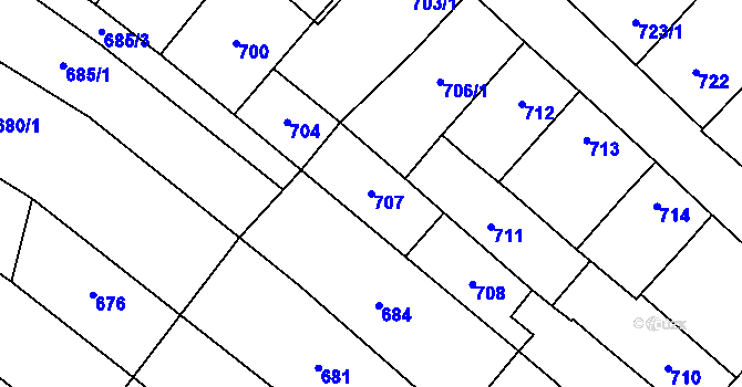 Parcela st. 707 v KÚ Mikulov na Moravě, Katastrální mapa