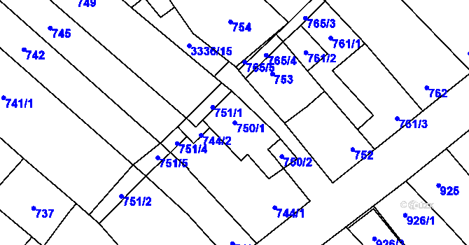 Parcela st. 750/1 v KÚ Mikulov na Moravě, Katastrální mapa