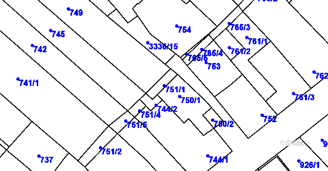 Parcela st. 751/1 v KÚ Mikulov na Moravě, Katastrální mapa