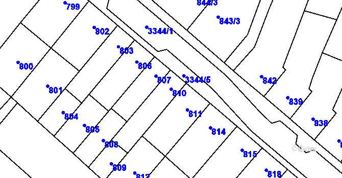 Parcela st. 810 v KÚ Mikulov na Moravě, Katastrální mapa