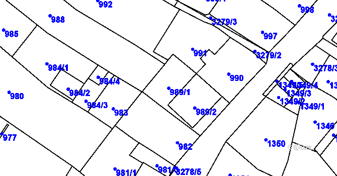 Parcela st. 989/1 v KÚ Mikulov na Moravě, Katastrální mapa
