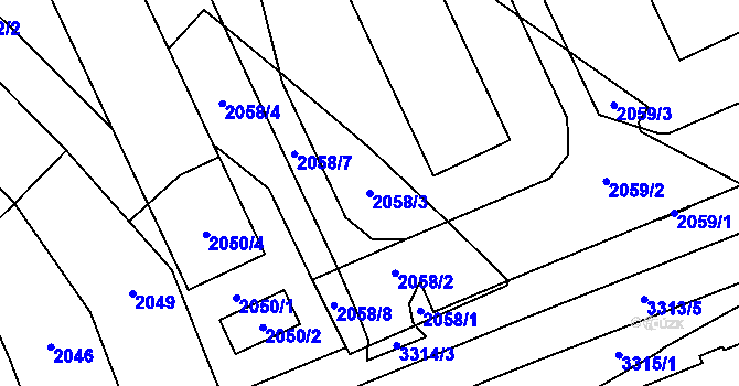 Parcela st. 2058/3 v KÚ Mikulov na Moravě, Katastrální mapa
