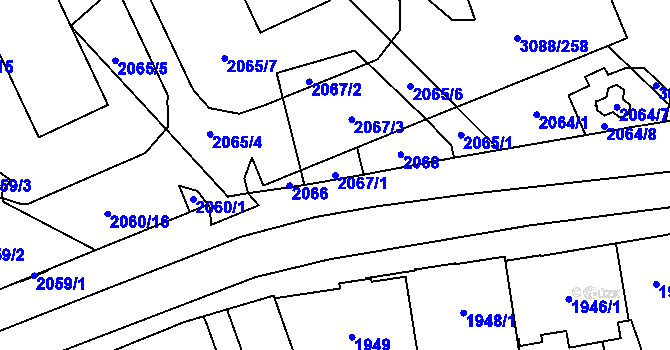 Parcela st. 2067/1 v KÚ Mikulov na Moravě, Katastrální mapa