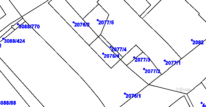 Parcela st. 2076/4 v KÚ Mikulov na Moravě, Katastrální mapa