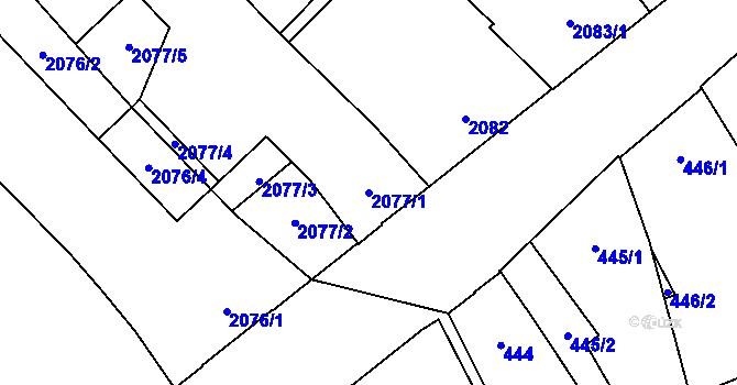 Parcela st. 2077/1 v KÚ Mikulov na Moravě, Katastrální mapa