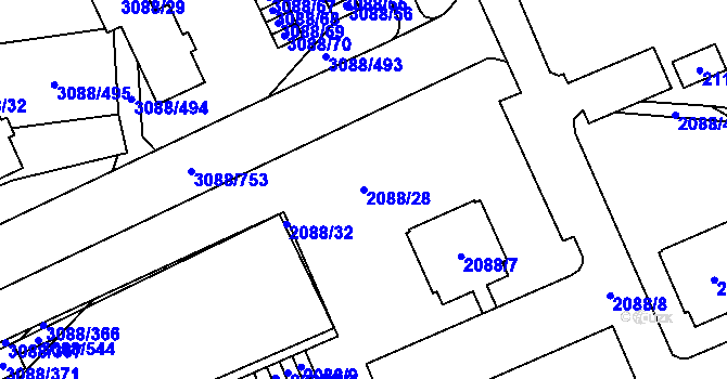 Parcela st. 2088/28 v KÚ Mikulov na Moravě, Katastrální mapa