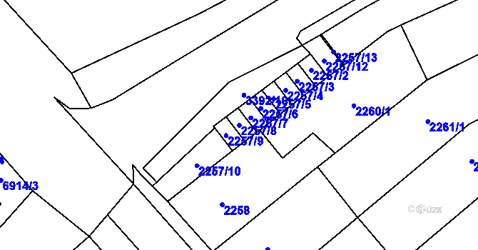 Parcela st. 2257/8 v KÚ Mikulov na Moravě, Katastrální mapa