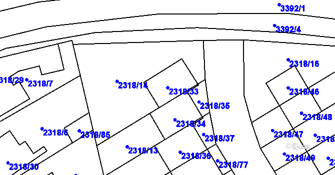 Parcela st. 2318/33 v KÚ Mikulov na Moravě, Katastrální mapa