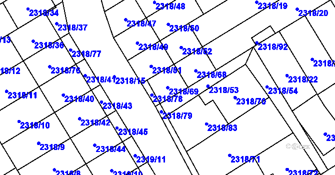 Parcela st. 2318/69 v KÚ Mikulov na Moravě, Katastrální mapa