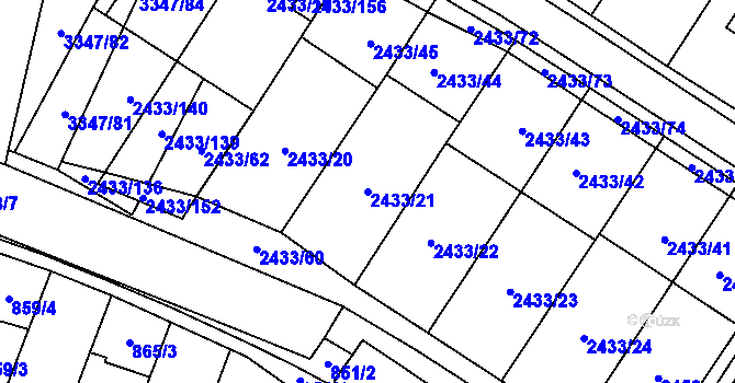 Parcela st. 2433/21 v KÚ Mikulov na Moravě, Katastrální mapa