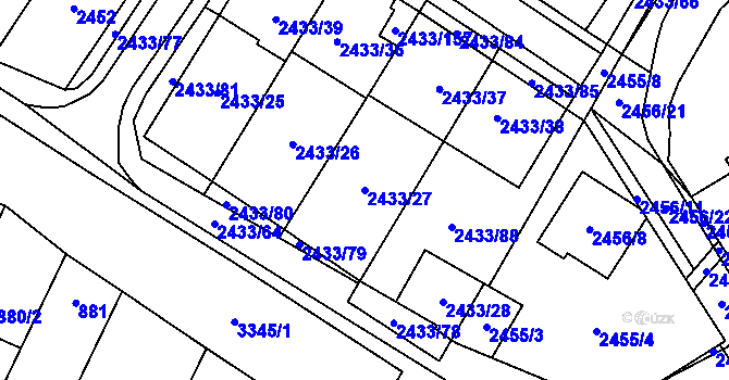 Parcela st. 2433/27 v KÚ Mikulov na Moravě, Katastrální mapa