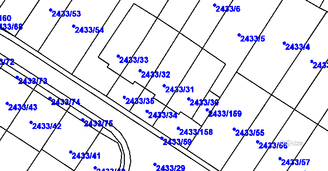 Parcela st. 2433/31 v KÚ Mikulov na Moravě, Katastrální mapa