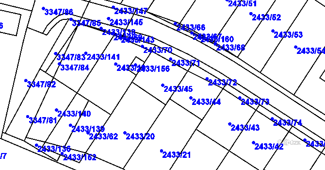Parcela st. 2433/45 v KÚ Mikulov na Moravě, Katastrální mapa