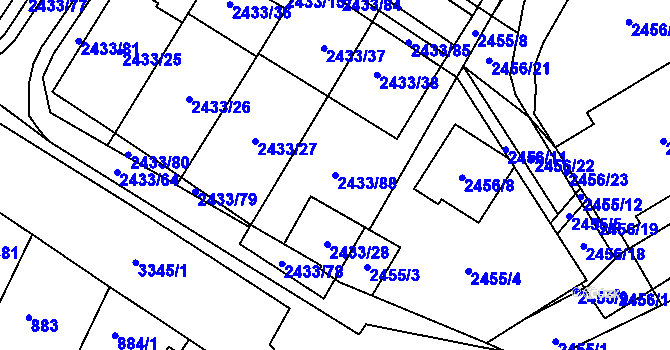 Parcela st. 2433/88 v KÚ Mikulov na Moravě, Katastrální mapa