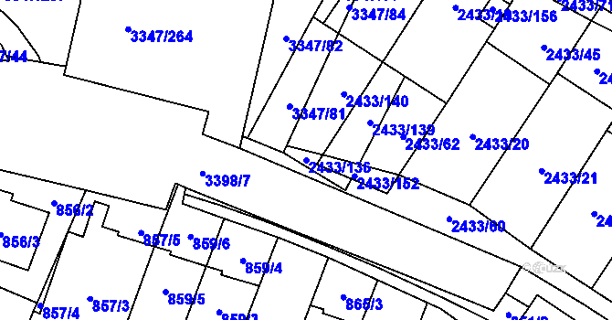 Parcela st. 2433/136 v KÚ Mikulov na Moravě, Katastrální mapa