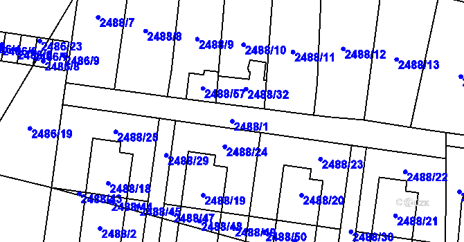 Parcela st. 2488/1 v KÚ Mikulov na Moravě, Katastrální mapa