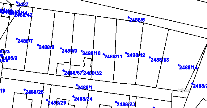 Parcela st. 2488/11 v KÚ Mikulov na Moravě, Katastrální mapa