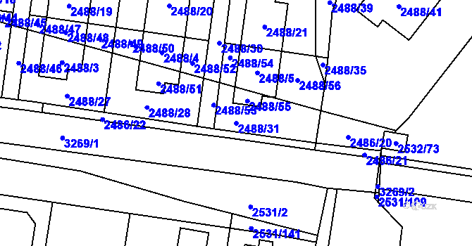 Parcela st. 2488/31 v KÚ Mikulov na Moravě, Katastrální mapa