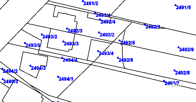 Parcela st. 2493/4 v KÚ Mikulov na Moravě, Katastrální mapa