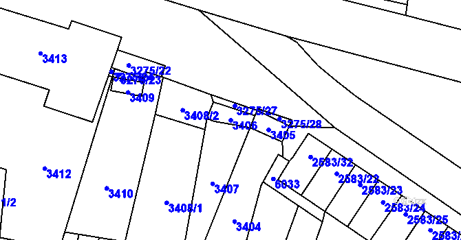 Parcela st. 3406 v KÚ Mikulov na Moravě, Katastrální mapa