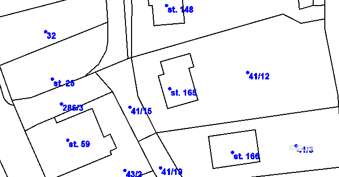 Parcela st. 165 v KÚ Blato, Katastrální mapa