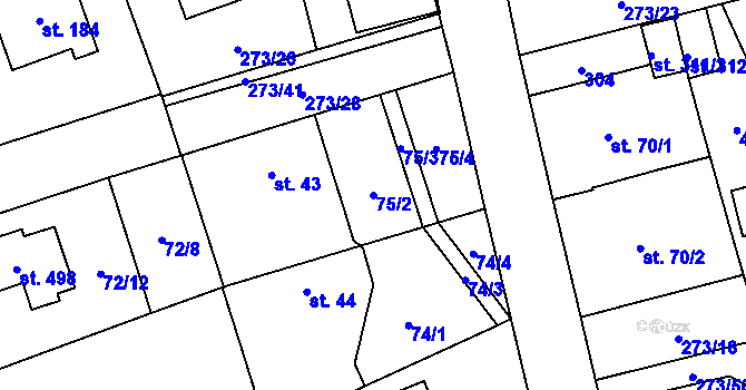 Parcela st. 75/2 v KÚ Mikulovice u Pardubic, Katastrální mapa