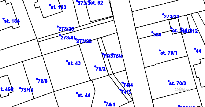Parcela st. 75/3 v KÚ Mikulovice u Pardubic, Katastrální mapa