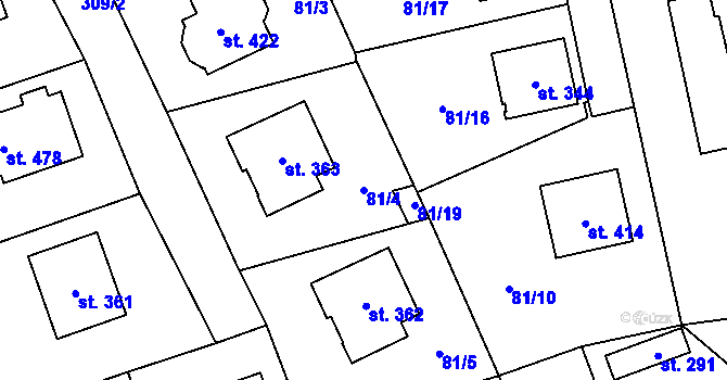Parcela st. 81/4 v KÚ Mikulovice u Pardubic, Katastrální mapa