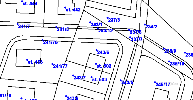 Parcela st. 243/6 v KÚ Mikulovice u Pardubic, Katastrální mapa