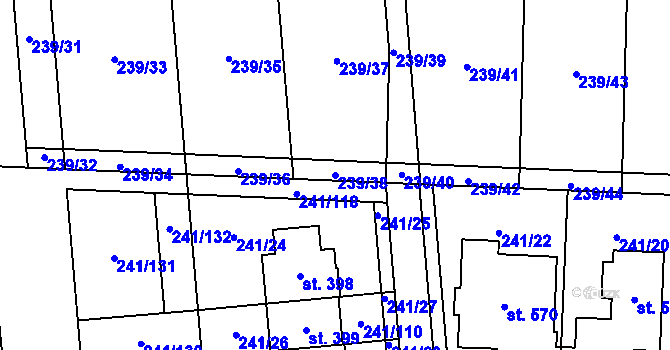 Parcela st. 239/38 v KÚ Mikulovice u Pardubic, Katastrální mapa