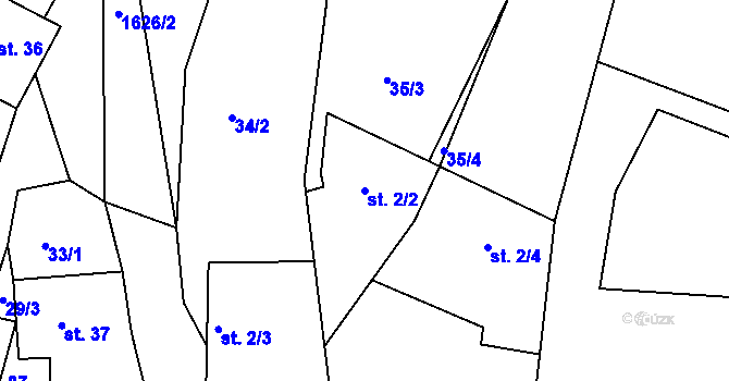 Parcela st. 2/2 v KÚ Mikulovice, Katastrální mapa