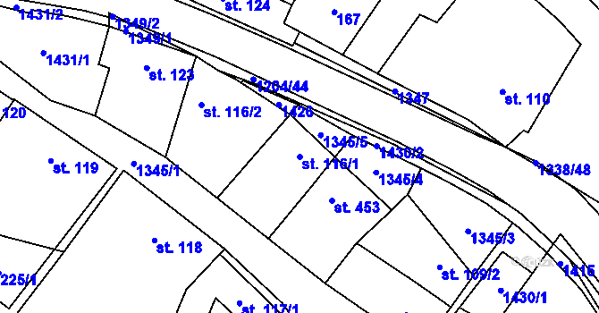 Parcela st. 116/1 v KÚ Mikulovice u Znojma, Katastrální mapa
