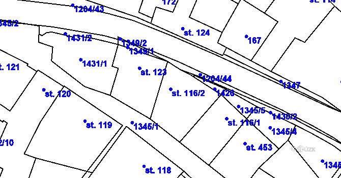 Parcela st. 116/2 v KÚ Mikulovice u Znojma, Katastrální mapa