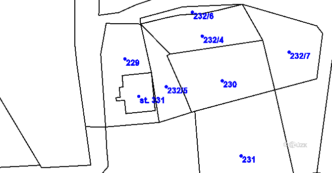 Parcela st. 232/5 v KÚ Mikulovice u Znojma, Katastrální mapa