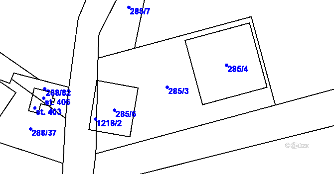Parcela st. 285/3 v KÚ Mikulovice u Znojma, Katastrální mapa