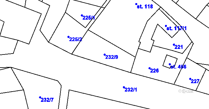 Parcela st. 232/9 v KÚ Mikulovice u Znojma, Katastrální mapa