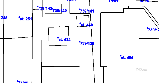 Parcela st. 739/139 v KÚ Mikulovice u Znojma, Katastrální mapa