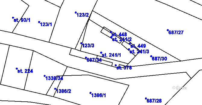 Parcela st. 241/1 v KÚ Mikulovice u Znojma, Katastrální mapa
