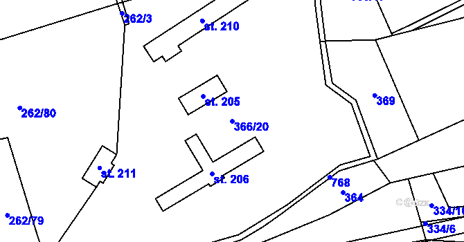 Parcela st. 366/20 v KÚ Kolnovice, Katastrální mapa