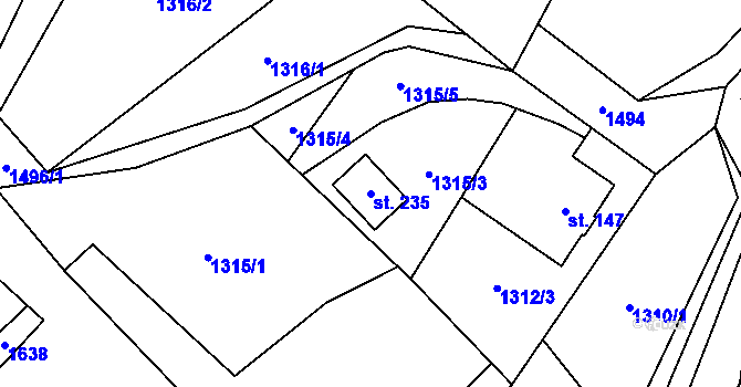 Parcela st. 235 v KÚ Široký Brod, Katastrální mapa