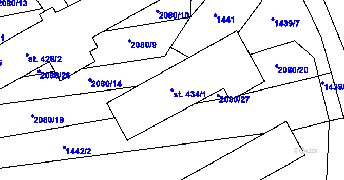 Parcela st. 434/1 v KÚ Mikulůvka, Katastrální mapa